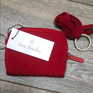 New Vera Bradley red zip wallet w/clip on lanyard